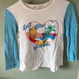 Billabong White and Blue Long Sleeve Crop Top